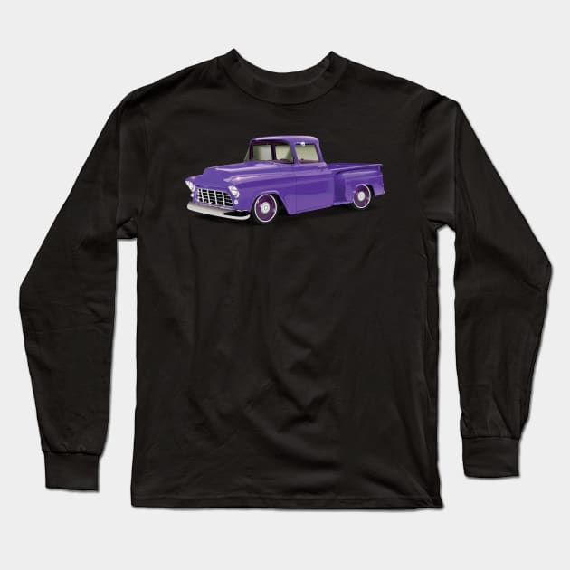 1955 Chevrolet Pickup Classic Truck Purple Long Sleeve T-Shirt by TheStuffInBetween